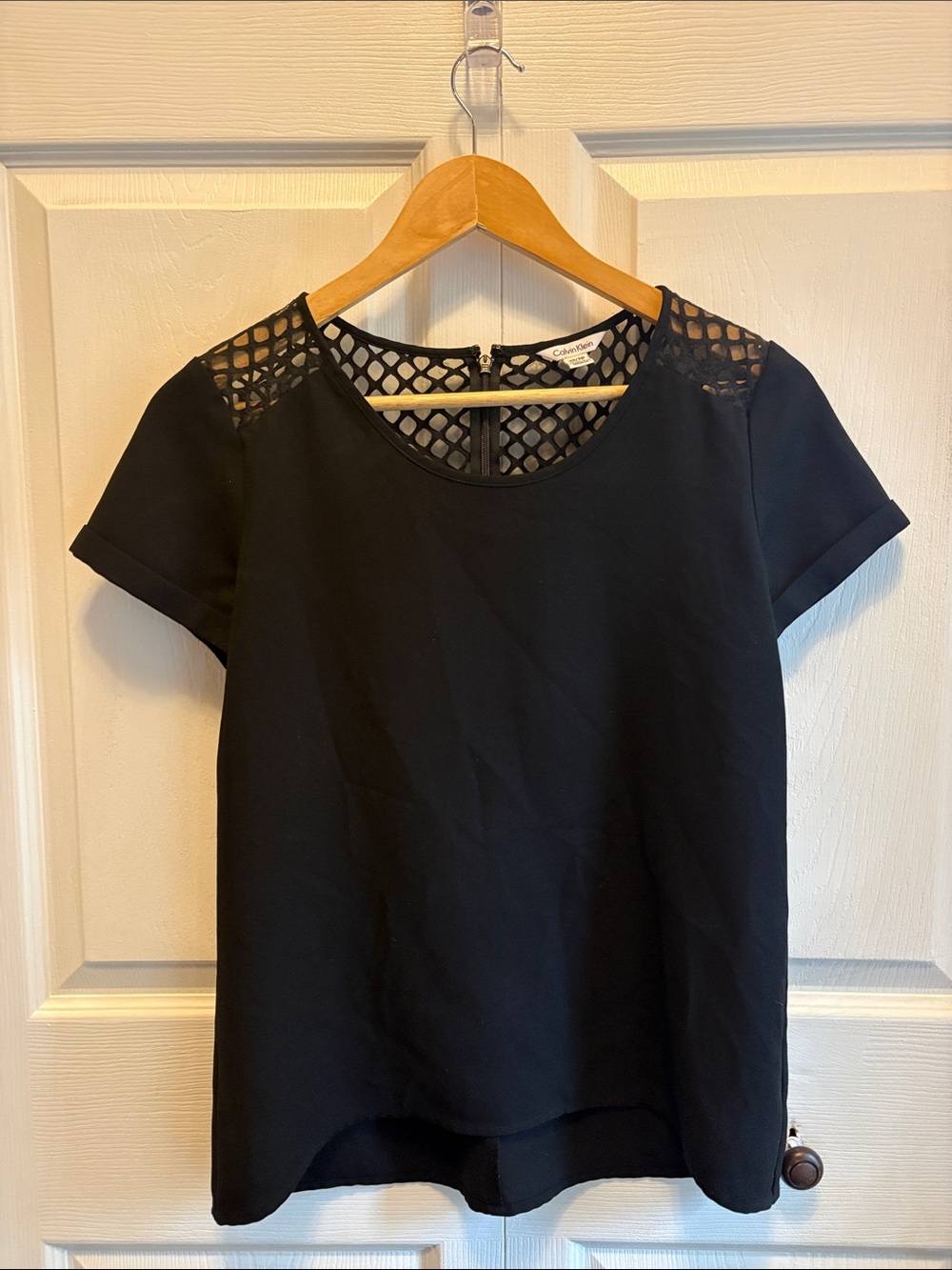 Calvin Klein Black Short-Sleeve Top with Mesh Yoke